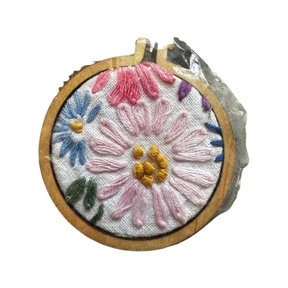 Large Round Handmade Embroidered Loom Pendants from Vintage Handkerchiefs - Picture 2 of 7